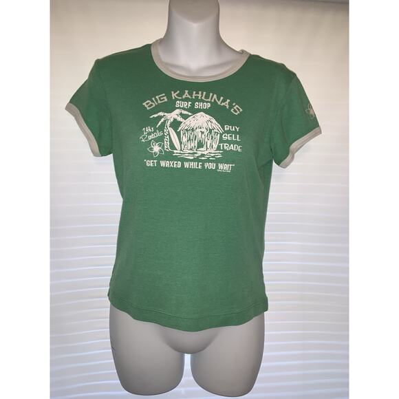 VTG Tilt Pacsun “Big Kahuna’s” Y2K 2002 Green Ringer Tee Shirt Size Small - Picture 1 of 8